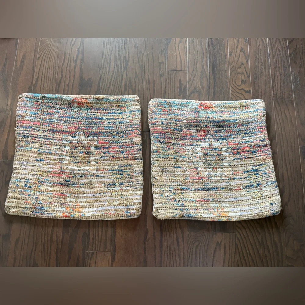 SURYA TWO JUTE BLEND BOHEMIAN ACCENT THROW PILLOW COVERS 18in x 18in